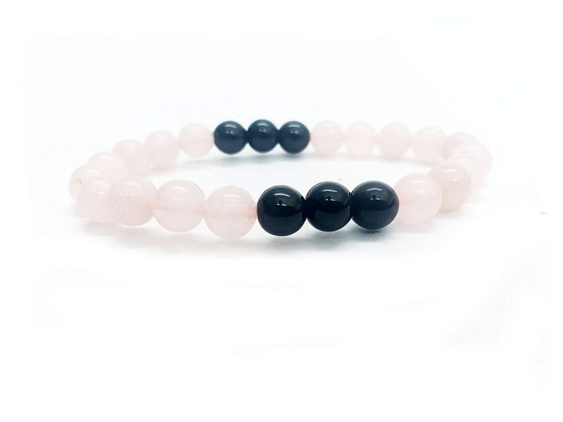 Buy Rose Quartz And Black Onyx Multi Color Crystal Stretch Bracelet For Men & Women online
