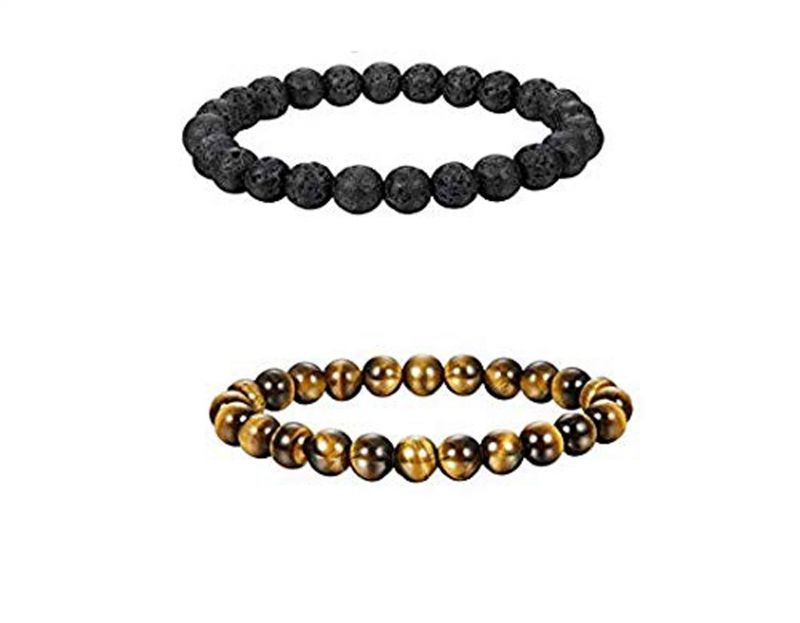 Buy Set Of Tiger Eye & Lava Volcanic Beads 8 MM Bracelets For Protection - ( Code - Tigerlavabr2 ) online