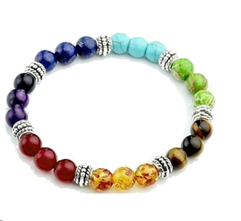 Buy All Seven Chakras Crystals Multi Color Crystal Stretch Bracelet For Reiki Healing - ( Code - 7chakrabr7 ) online