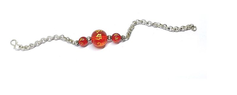 Buy Tibetan Auspicious Om Mani Padme Hum Mantra Engraved Metal And Red Crystal Bracelet online