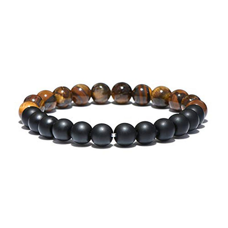 Buy Tiger Eye Crystal And Black Onyx Matte Finish Stretch Bracelet - ( Code - Tigerblkmattebr8 ) online