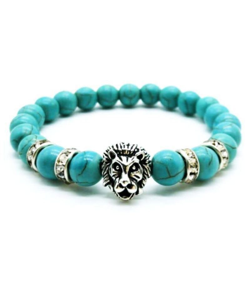 Buy Turquoise With Lion Head Protection Charm Crystal Bracelet For Men And Women online