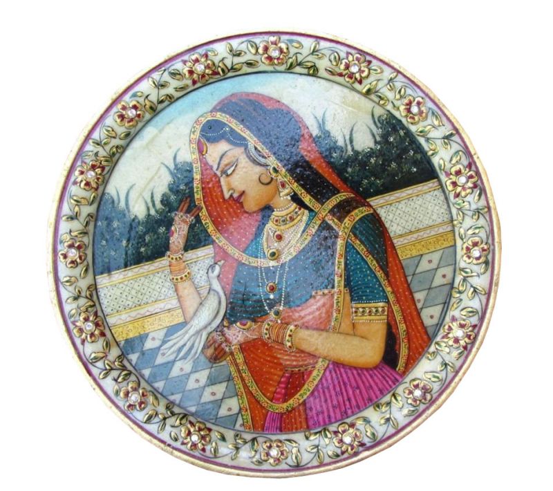 Buy Hand Painted Lady Figure Marble Plate from Rajasthan online
