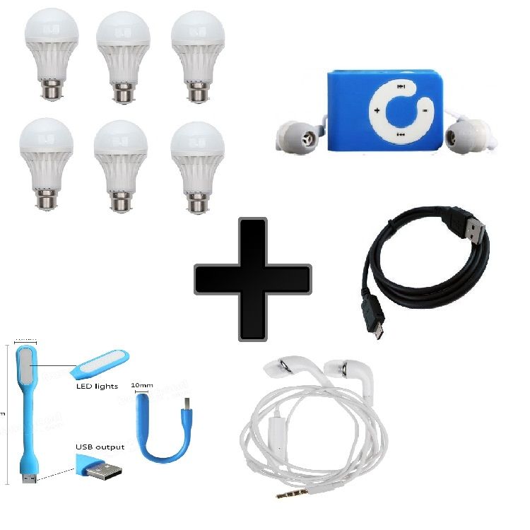 Buy Vizio Combo Of 15 W LED Bulbs(set Of 6) With MP3 Player , Earphone , Data Cable, USB Light online