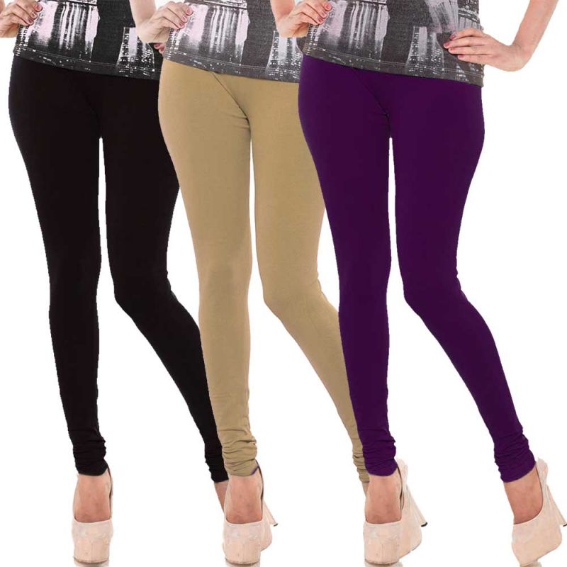 Buy Vivan Creation Women Stylish Colorful Comfortable 3 PC Cotton Churidaar Leggings Set (product Code - Dl5comb712) online
