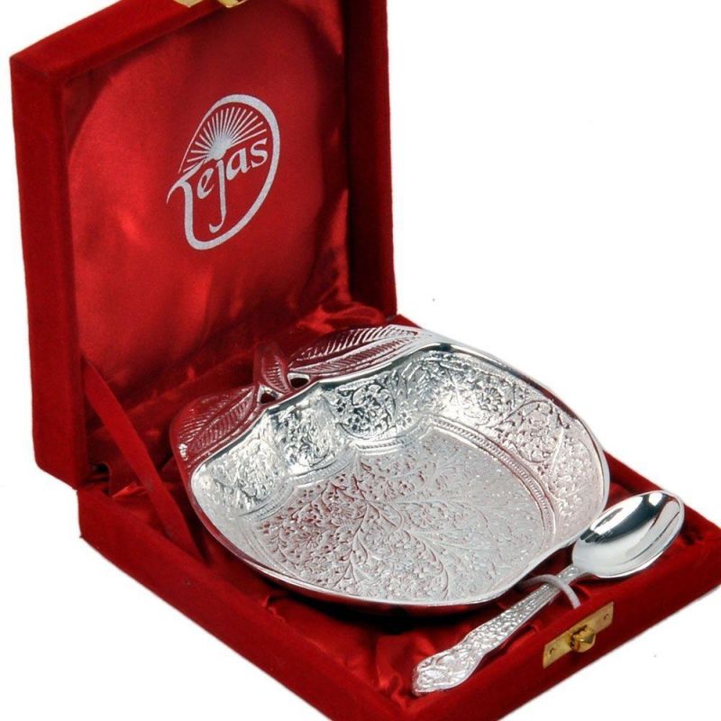 Buy Vivan Creation Silver Polished Apple Shape Brass Bowl n Spoon online