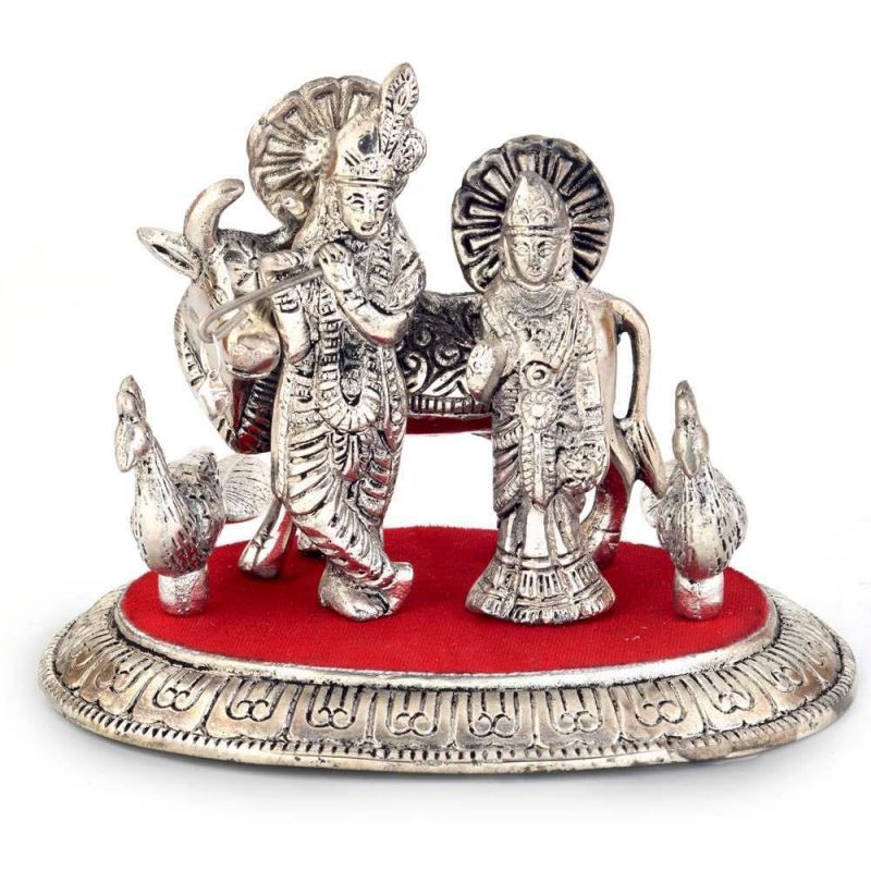 Buy Vivan Creation White Metal Lord Radha Krishna Idol With Cow 315 online
