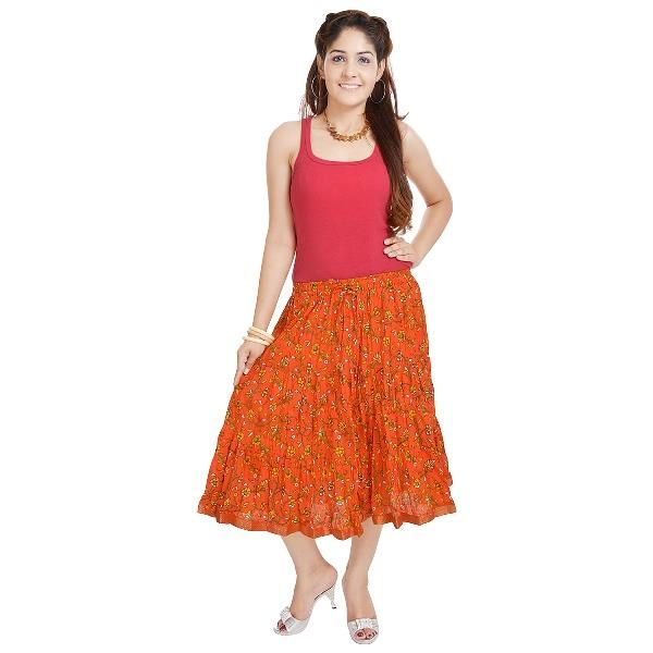 Buy Vivan Creation Rajasthani Ethnic Orange Cotton Short Skirt Free Size online