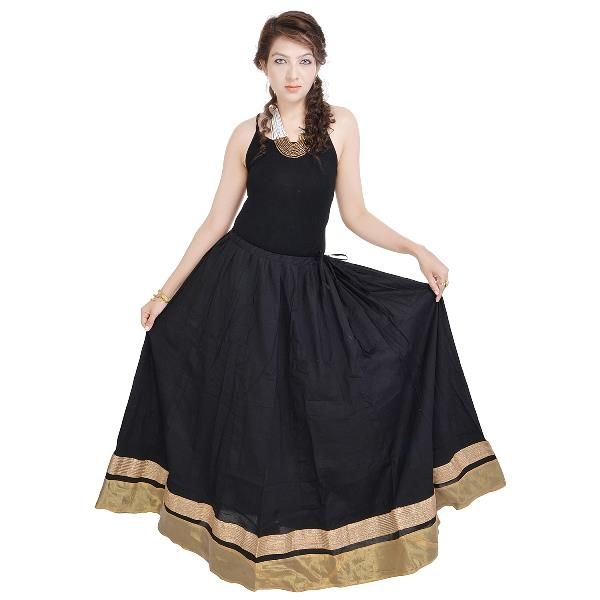 Buy Vivan Creation Rajasthani Ethnic Black Cotton Long Skirt  Free Size online
