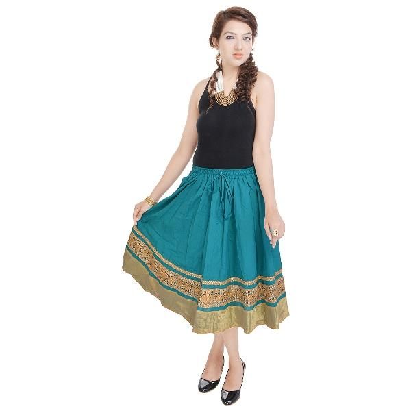 Buy Vivan Creation Rajasthani Ethnic Green Cotton Short Skirt  Free Size online