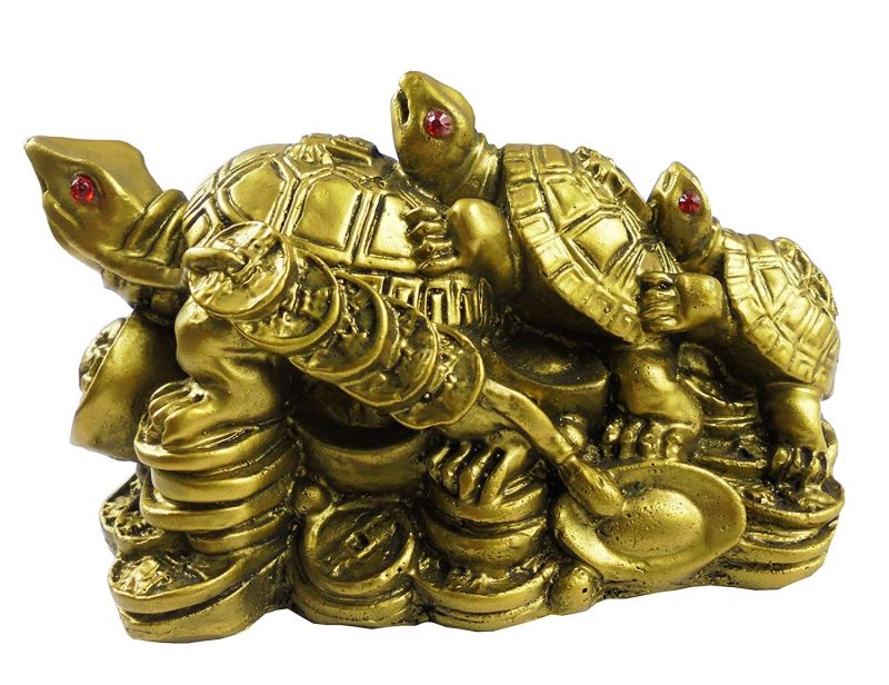 Buy Fengshui Three Tier Golden Tortoise Family On Stand For Good Luck online
