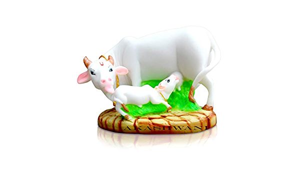 Buy Marble Look Cow N Calf Idol Kamdhenu Cow And Calf Statue (code - Za 518) online