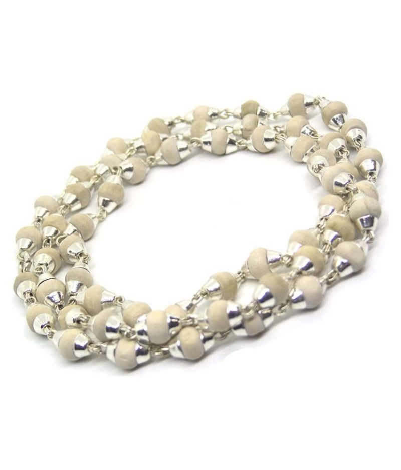 Buy Indiatrendzs White Beads Tulsi Mala With Silver Caps online