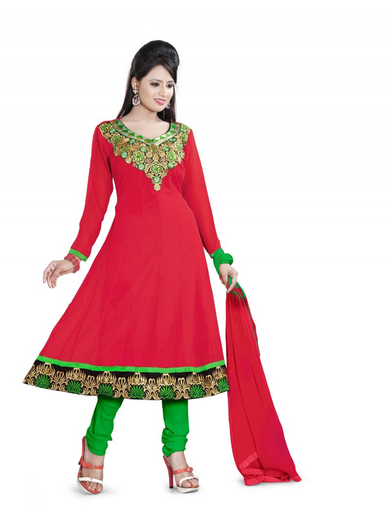 Buy Shree Vardhman Georgette Red Unstitched Salwar Suit Dress Material online