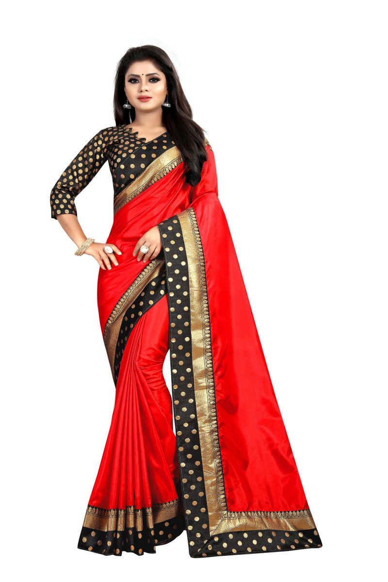 Buy Mahadev Enterprises Red Paper Silk Saree With Running Blouse Pics online