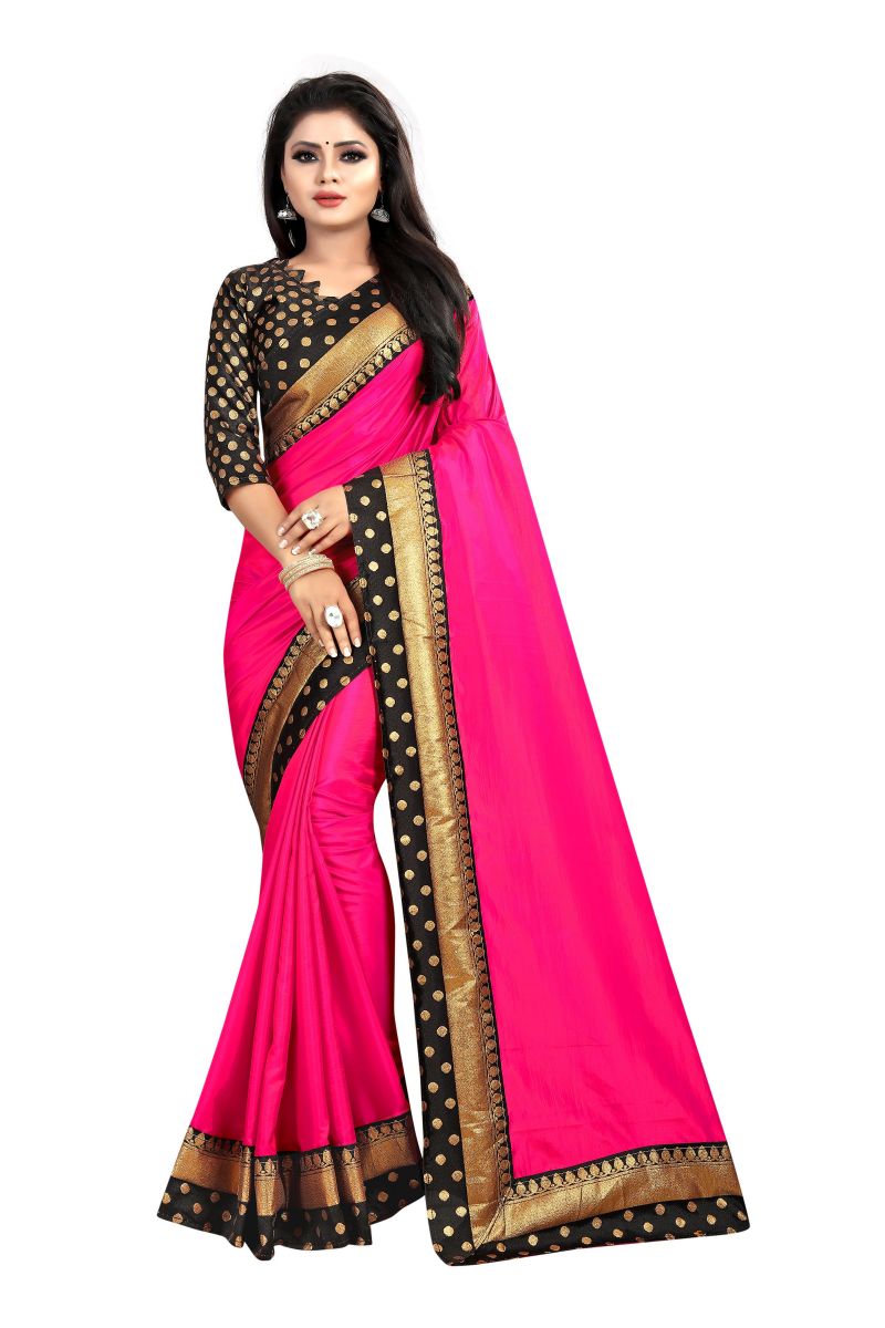 Buy Mahadev Enterprises Pink Paper Silk Saree With Jacquard Blouse Pics online