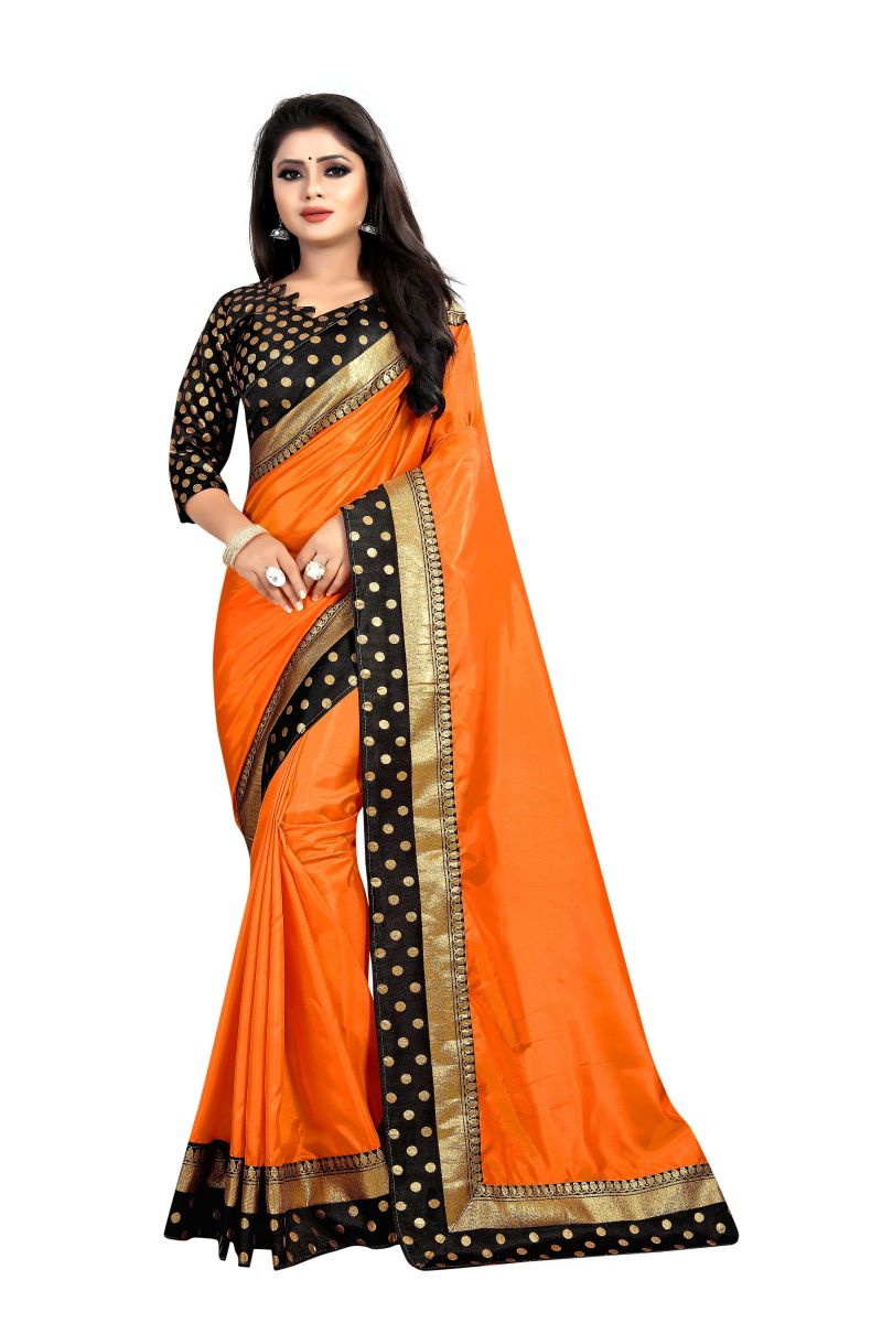 Buy Mahadev Enterprises Orange Paper Silk Saree With Jacquard Blouse Pics online