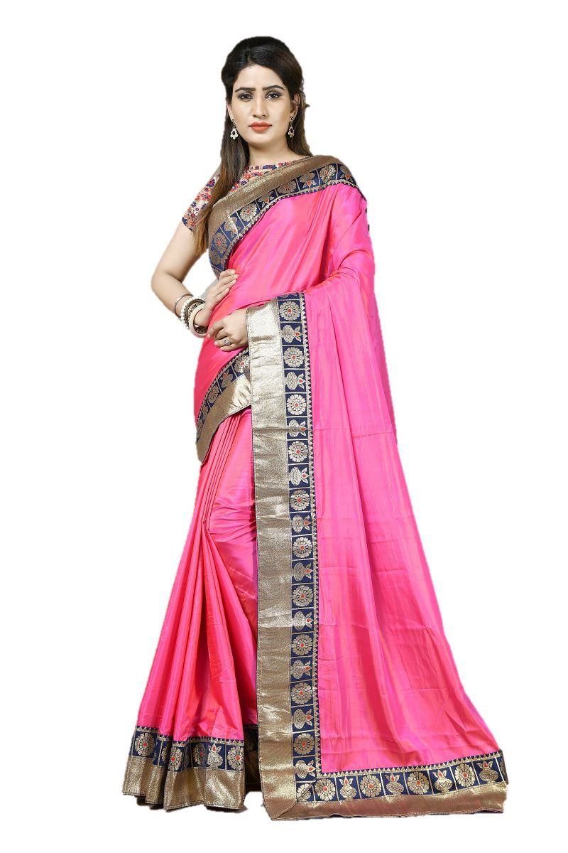 Buy Mahadev Enterprise Pink Heavy Paper Silk Saree With Jacquard Blouse Pics online