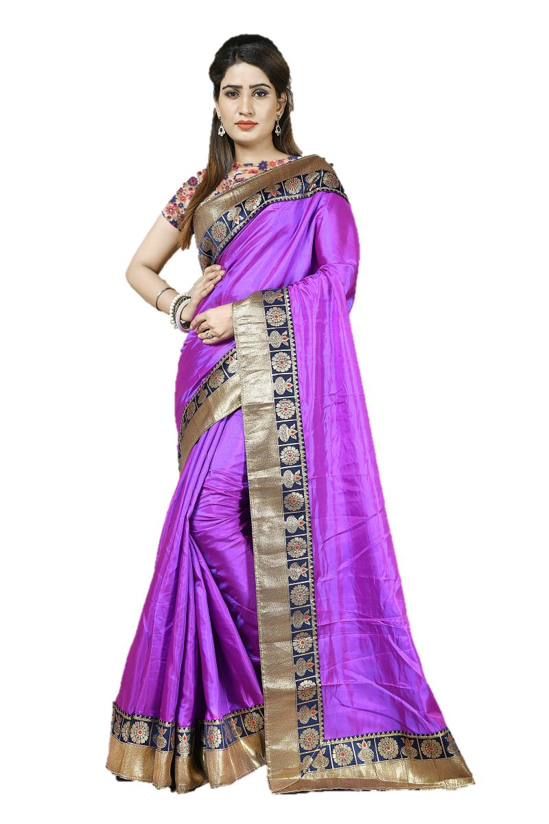 Buy Mahadev Enterprise Purple Heavy Paper Silk Saree With Jacquard Blouse Pics online