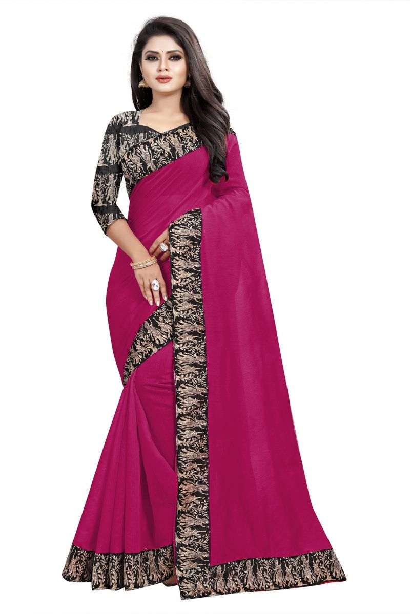 Buy Mahadev Enterprises Pink Chanderi Cotton Saree With Running Blouse Pics online