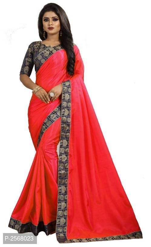 Buy Mahadev Enterprise Red Paper Silk Saree With Running Blouse Pic online