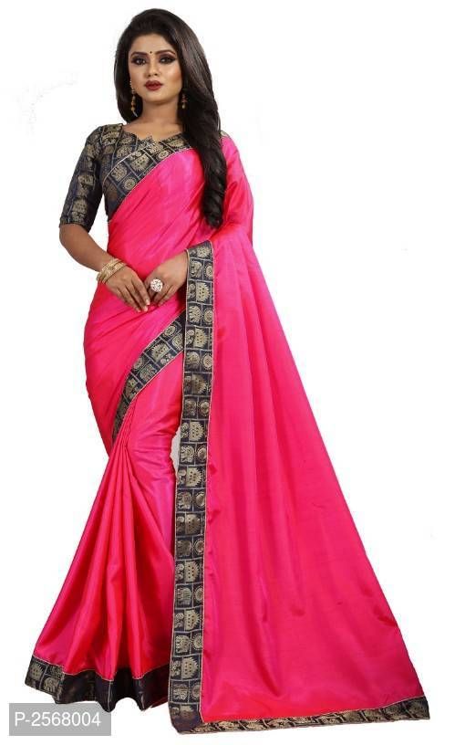 Buy Mahadev Enterprise Pink Paper Silk Saree With Running Blouse Pic online