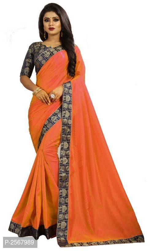 Buy Mahadev Enterprise Orange Paper Silk Saree With Running Blouse Pic online