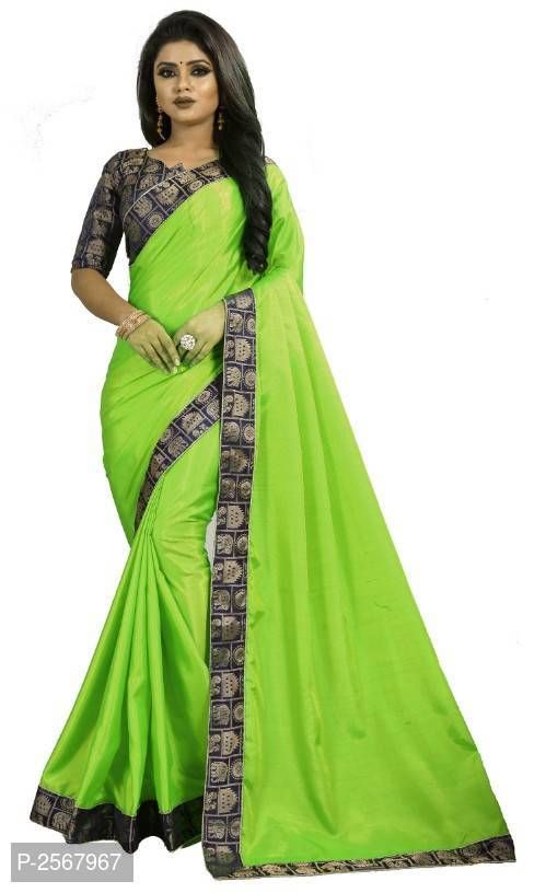 Buy Mahadev Enterprise Green Paper Silk Saree With Running Blouse Pic online