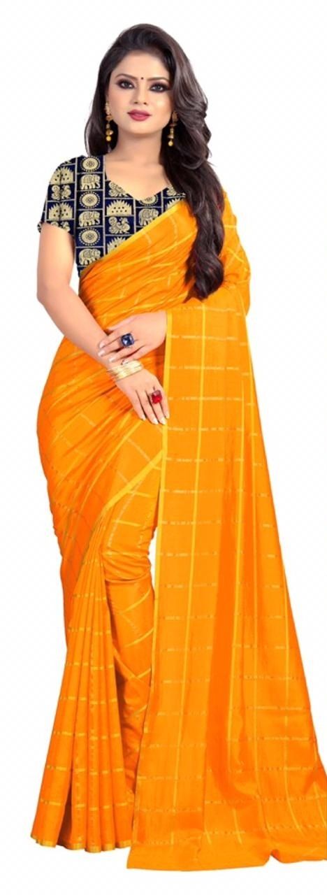 Buy Mahadev Enterprise Yellow Panther Plain Silk Saree With Jacquard Blouse Pics ( Code -bbc137d) online