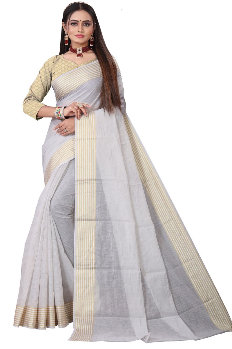 Buy Mahadev Enterprise Trendy Linen Cotton Saree With Jacquard Blouse Piece(dc247e) online