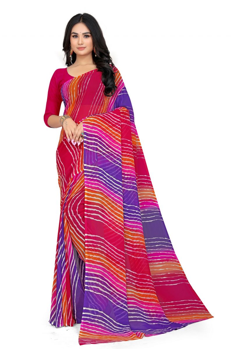 Buy Mahadev Enterprise Multicolor Georgette Leheriya Print Saree With Art Silk Blouse Piece(dc255purple) online