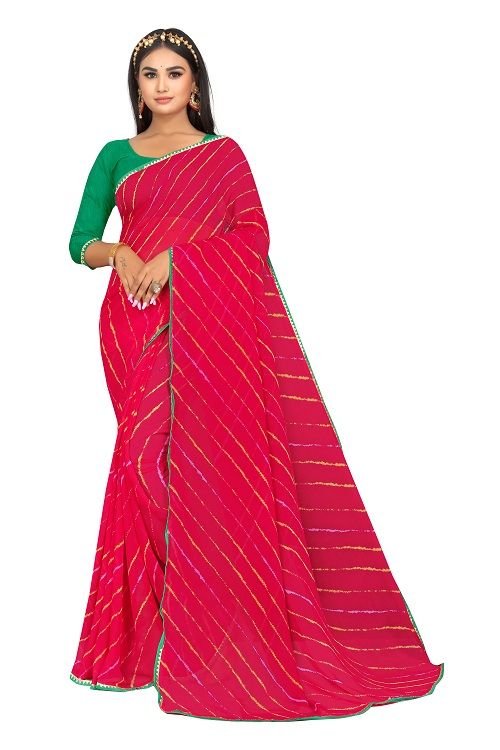 Buy Mahadev Enterprise Georgette Printed Lace Border Saree With Running Blouse Piece (dc263pink) online