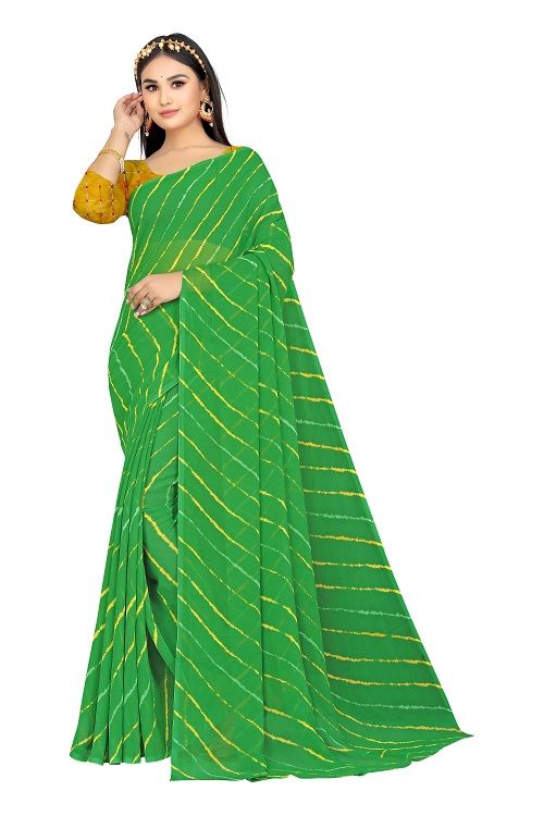 Buy Mahadev Enterprise Georgette Printed Saree With Running Blouse Piece (dc267green) online