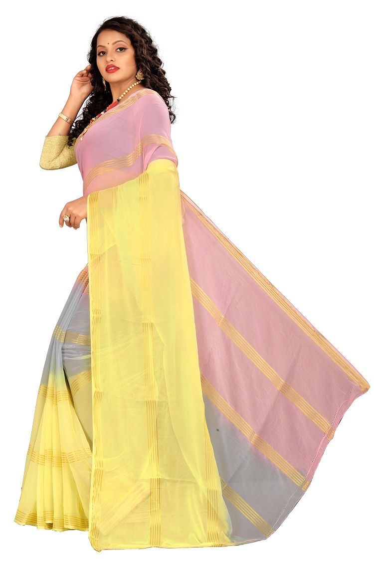 Buy Mahadev Enterprise Chiffon Multicolor Saree With Blouse Piece (dc213a) online