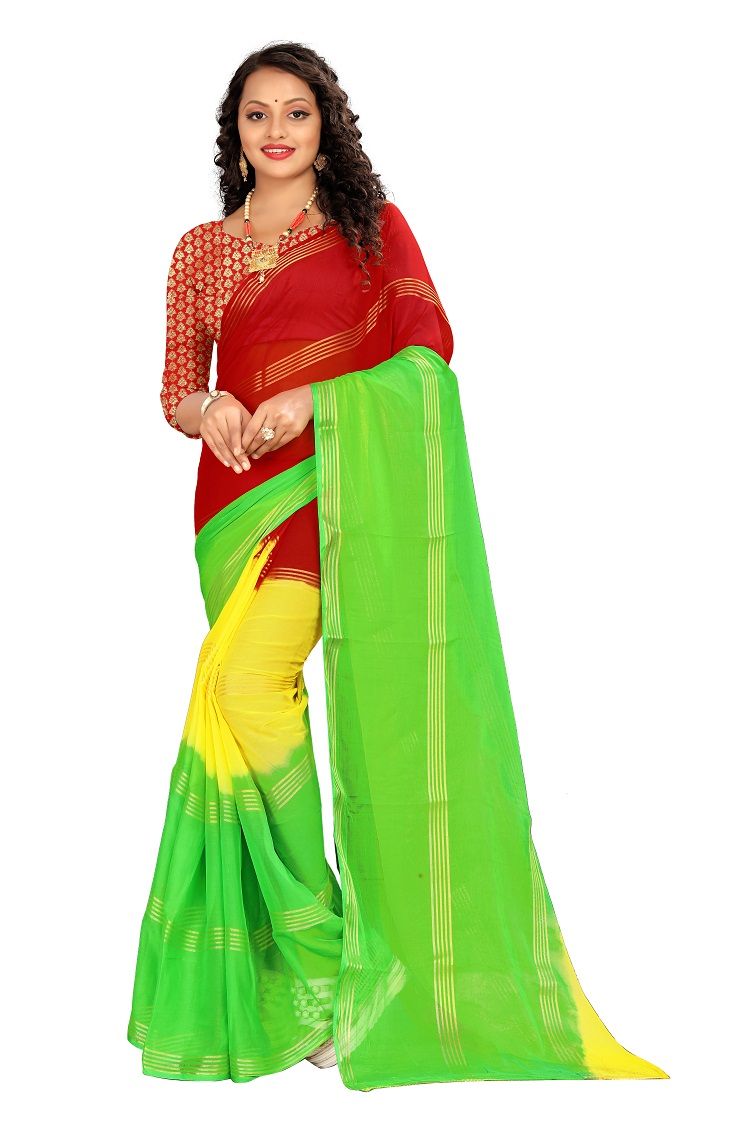 Buy Mahadev Enterprise Chiffon Multicolor Saree With Blouse Piece (dc213b) online