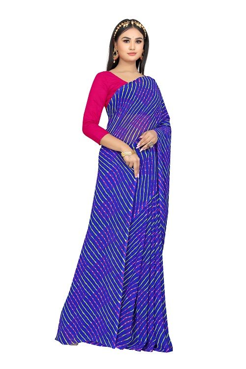 Buy Mahadev Enterprise Georgette Printed Saree With Running Blouse Piece (dc266blue) online