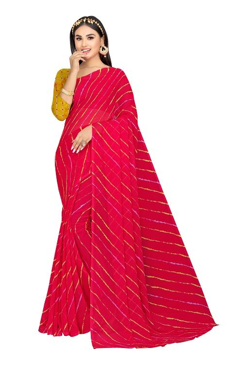 Buy Mahadev Enterprise Georgette Printed Saree With Running Blouse Piece (dc267red) online