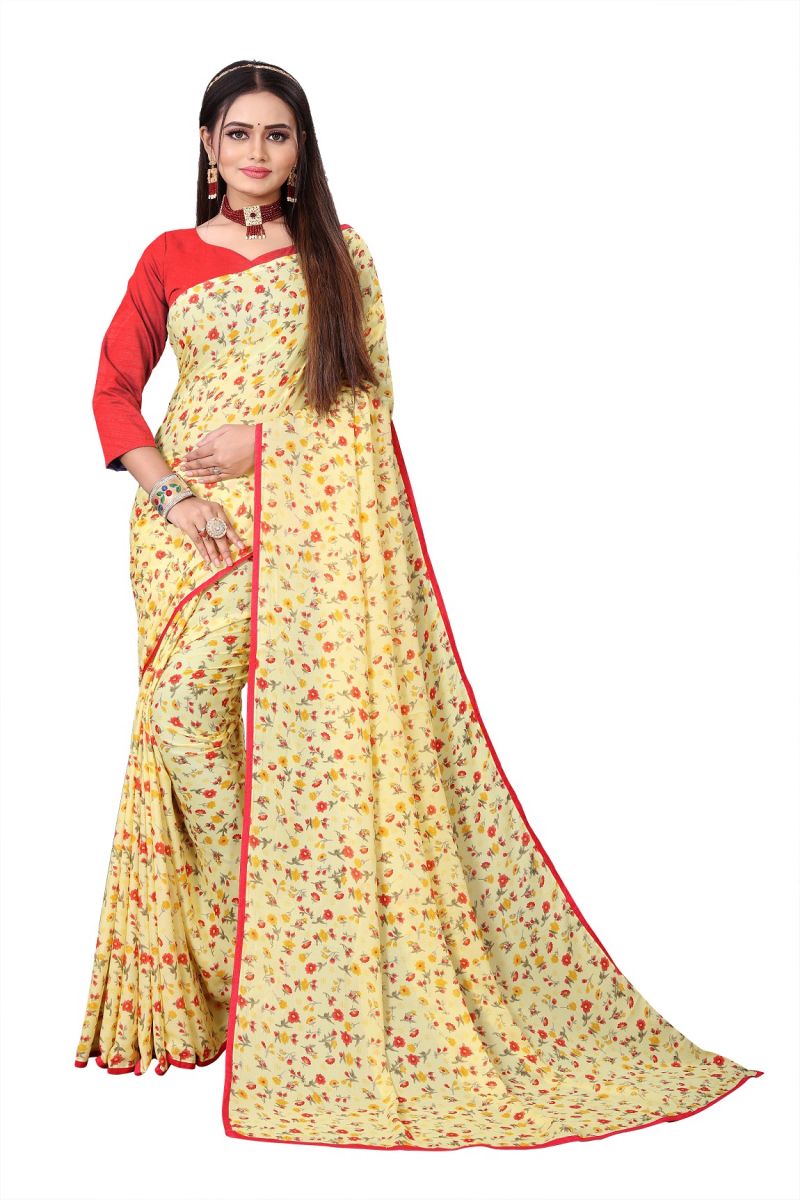 Buy Mahadev Enterprise Floral Print Georgette Saree With Art Silk Blouse Piece(dc249yellow) online