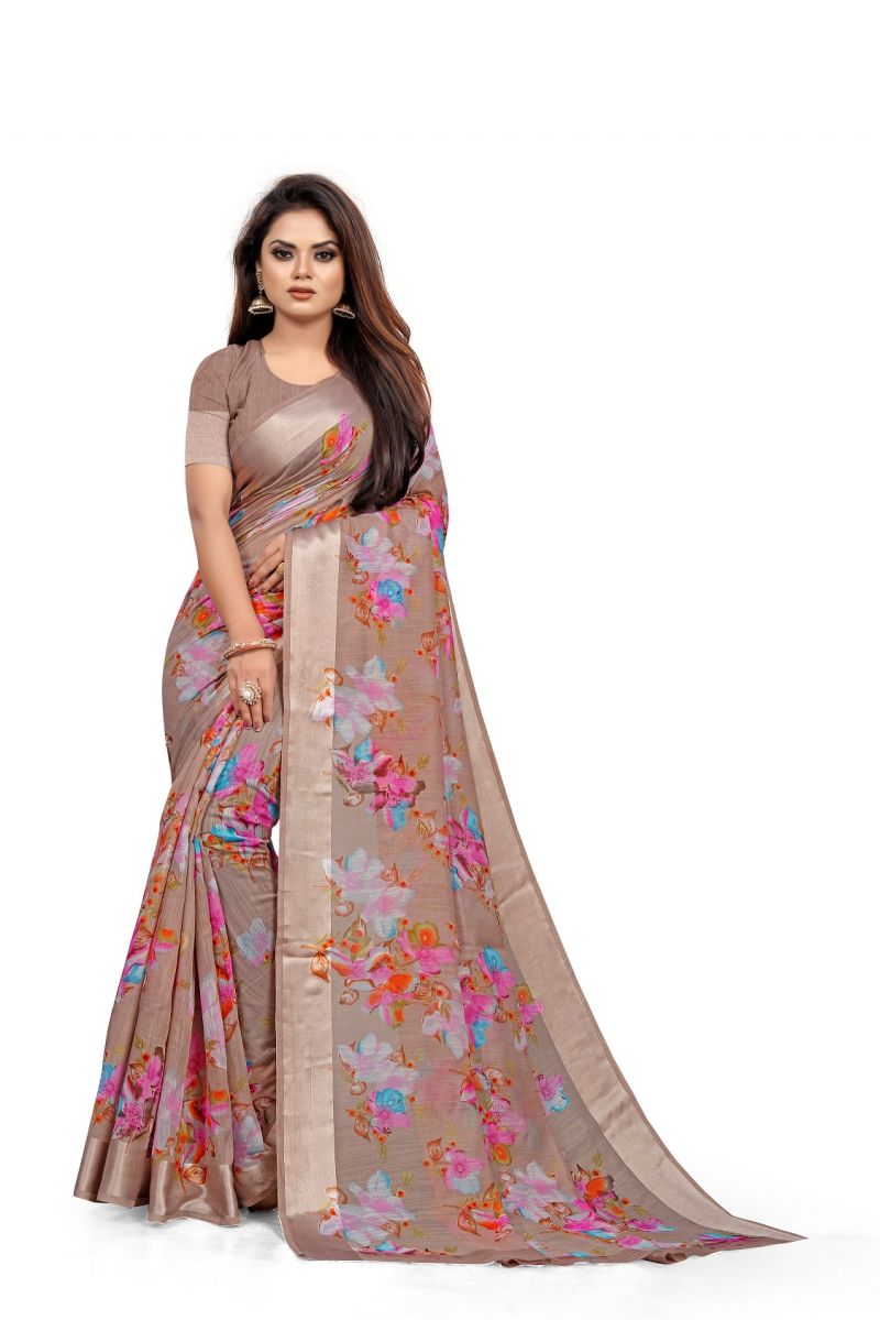 Buy Mahadev Enterprise Multicolor Linen Satin Patta Saree With Running Blouse Piece (code-bbc187ff) online