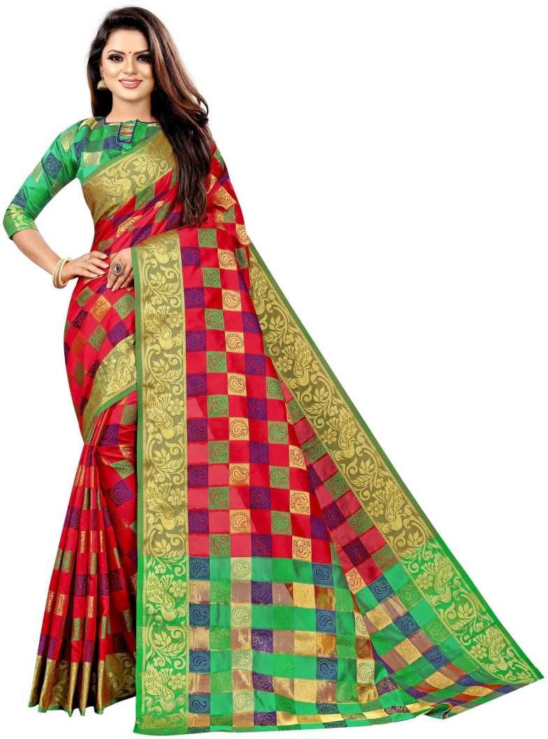 Buy Mahadev Enterprise Heavy Banarasi Silk Red Saree With Running Blouse Piece (code-dc201red) online