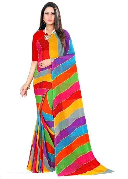 Buy Mahadev Enterprise Heavy Georgette Silk Multicolor Saree With Running Blouse Piece (dc214dark Lehariya) online