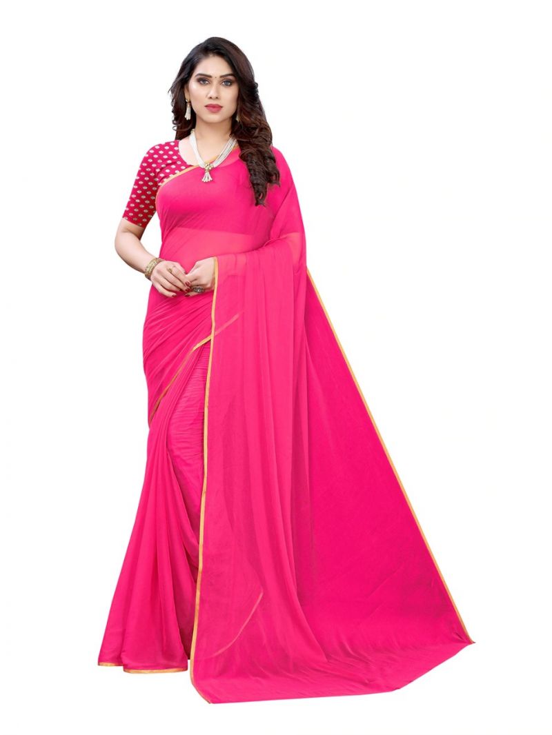 Buy Mahadev Enterprise Nazneen Chiffon Pink Saree With Brocade Blouse Piece ( Code-dc215 Pink ) online