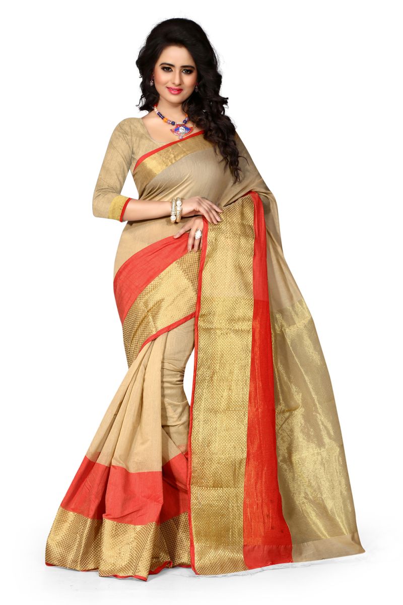 Buy Beige Poly Cotton Party Wear Saree Eh_503 online