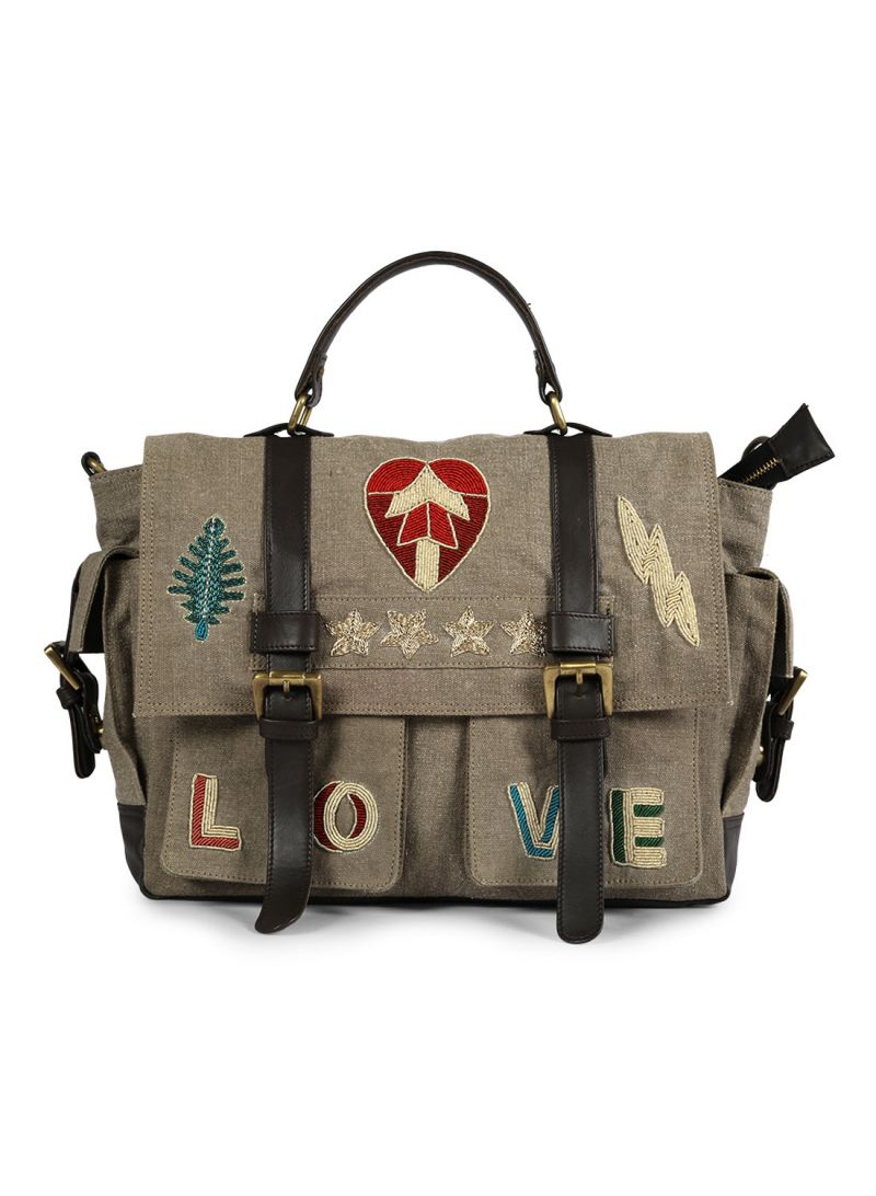 Buy Jl Collections Canvas And Leather Crossbody Travel Messenger Bag For Womens online
