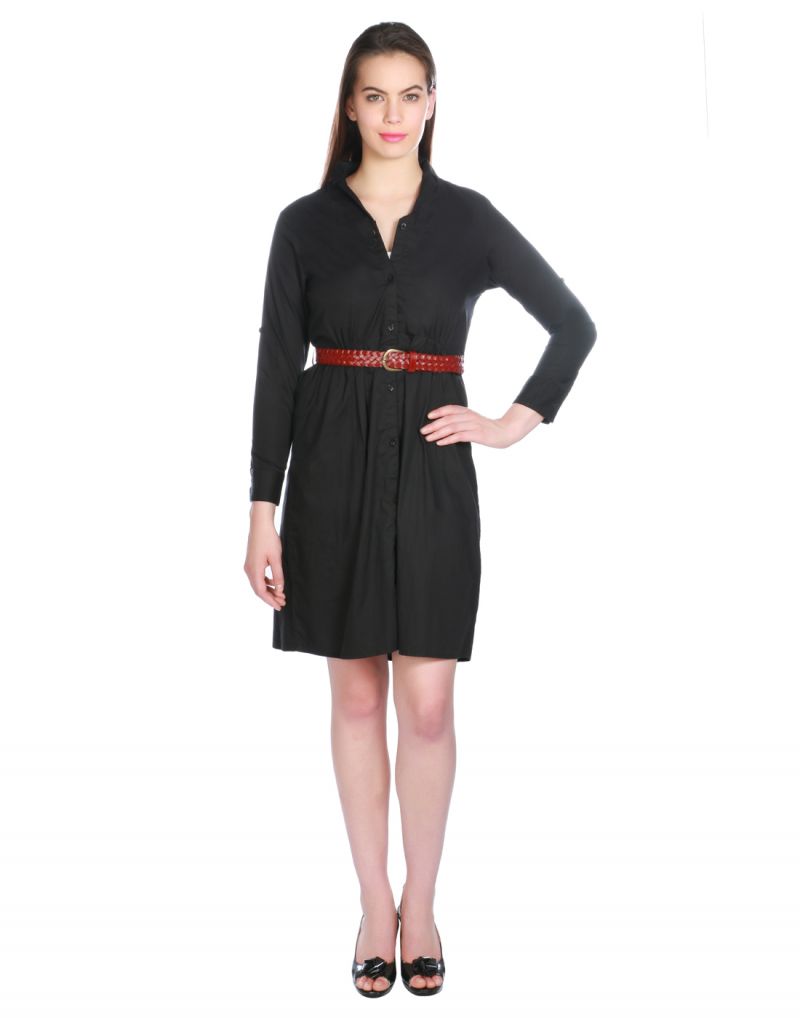 Buy Opus Black Solid Cotton Fusion Wear Women'S Dress online