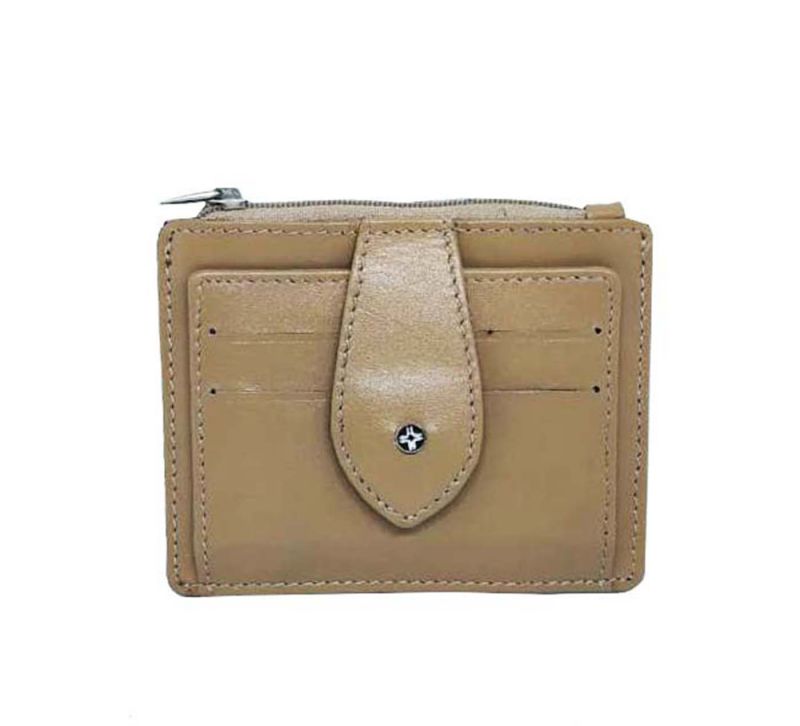 Buy JL Collections Beige Genuine Leather Multiple Card Slots Card Holder with Zipper Coin Pocket online