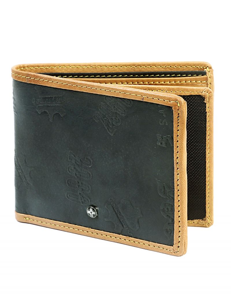 Buy Jl Collections 6 Card Slots Men's Black And Beige Leather Wallet online