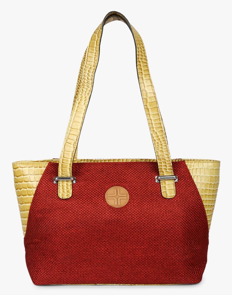 Buy JL Collections Women's Leather & Jute Red and Beige Shoulder Bag online