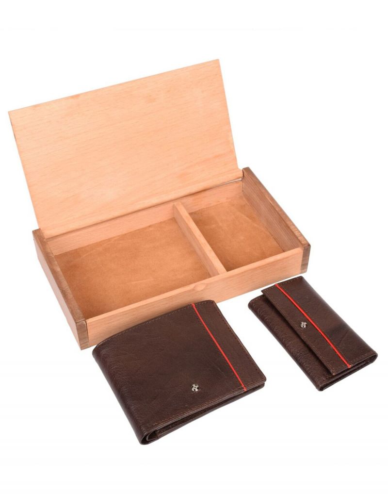 Buy Jl Collections 4 Card Slots Brown Men's Leather Wallet & Key Wallet Gift Sets (pack Of 2) online