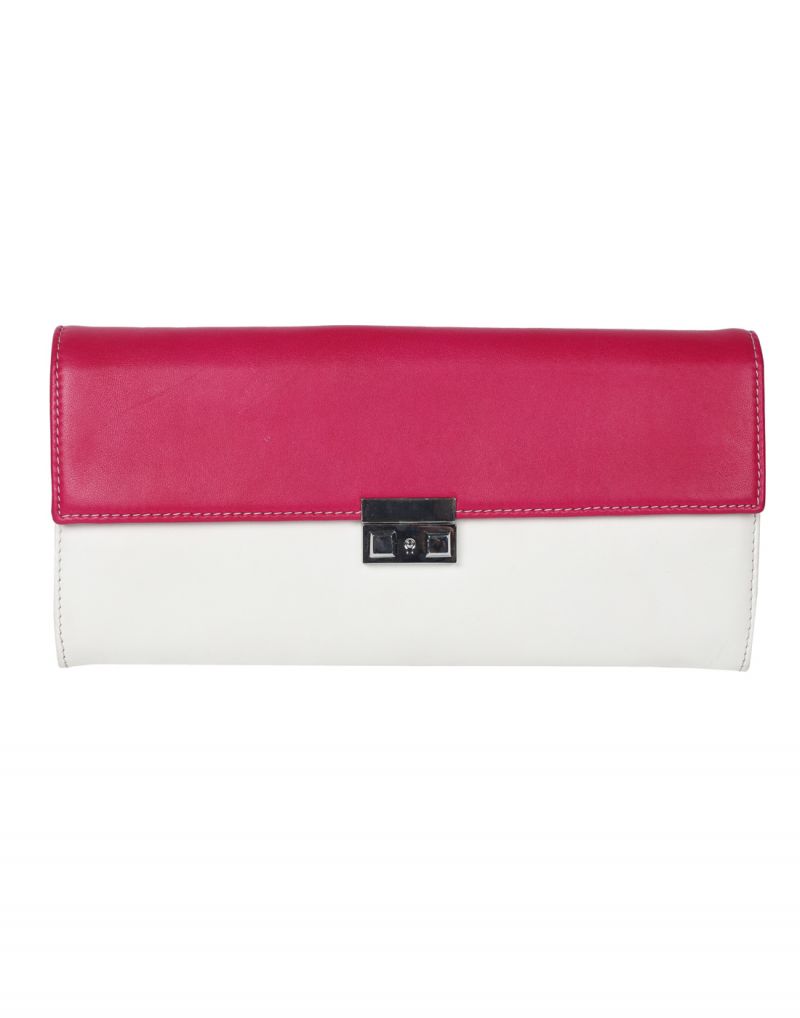 Buy Jl Collections Pink And White Women's Leather Clutch online